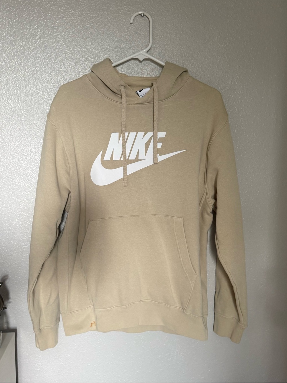 Nike Men’s Beige Crewneck Hoodie with White Swoosh